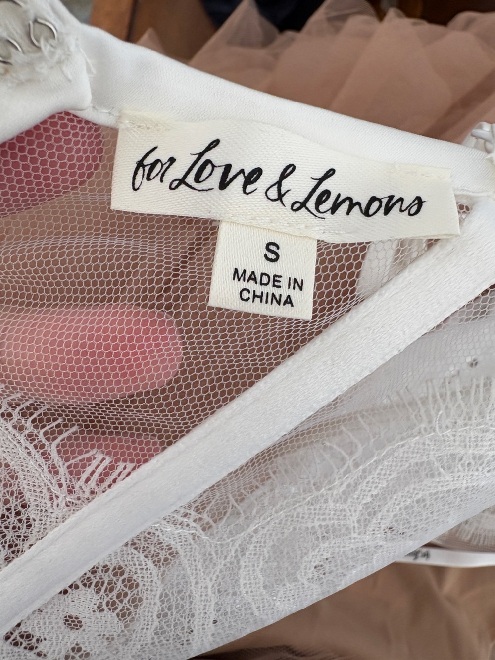 New For Love And Lemons White Lace Bodice with Blush Tiered Tulle Maxi Sz Small - Picture 2 of 11
